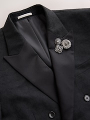 Noir - Veste de smoking Double boutonnage ajustée à motifs avec broche - Image 10 de 13