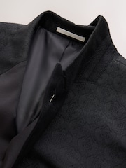 Noir - Veste de smoking Double boutonnage ajustée à motifs avec broche - Image 11 de 13