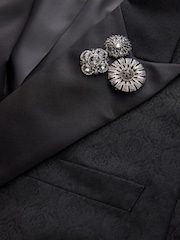 Noir - Veste de smoking Double boutonnage ajustée à motifs avec broche - Image 12 de 13
