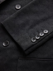 Noir - Veste de smoking Double boutonnage ajustée à motifs avec broche - Image 13 de 13