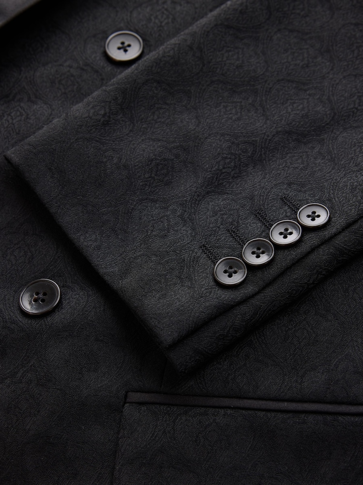 Noir - Veste de smoking Double boutonnage ajustée à motifs avec broche - Image 13 de 13 Noir - Veste de smoking Double boutonnage ajustée à motifs avec broche - Image 13 de 13