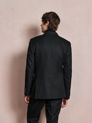 Noir - Veste de smoking Double boutonnage ajustée à motifs avec broche - Image 4 de 13