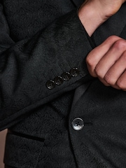 Noir - Veste de smoking Double boutonnage ajustée à motifs avec broche - Image 6 de 13