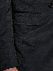 Noir - Veste de smoking Double boutonnage ajustée à motifs avec broche - Image 7 de 13