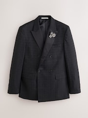 Noir - Veste de smoking Double boutonnage ajustée à motifs avec broche - Image 8 de 13
