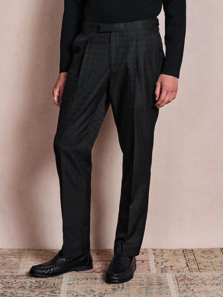 Black Tailored Fit Patterned Suit Trousers - Image 1 of 12
