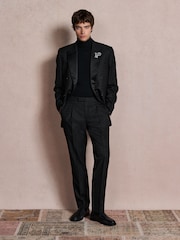 Black Tailored Fit Patterned Suit Trousers - Image 2 of 12