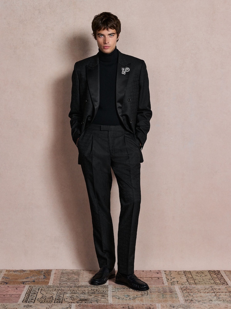 Black Tailored Fit Patterned Suit Trousers - Image 2 of 12