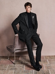 Black Tailored Fit Patterned Suit Trousers - Image 3 of 12