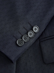 Navy Double Breasted Tailored Fit Textured Tuxedo Suit Jacket With Brooch - Image 10 of 10