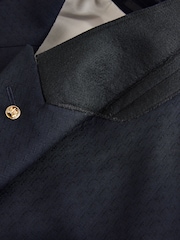 Navy Double Breasted Tailored Fit Textured Tuxedo Suit Jacket With Brooch - Image 8 of 10