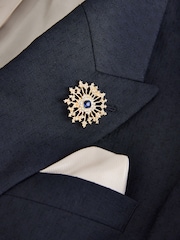 Navy Double Breasted Tailored Fit Textured Tuxedo Suit Jacket With Brooch - Image 9 of 10