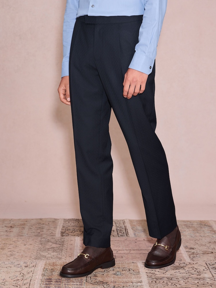 Navy Tailored Fit Textured Tuxedo Suit Trousers - Image 1 of 9