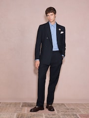Navy Tailored Fit Textured Tuxedo Suit Trousers - Image 2 of 9