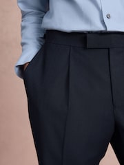 Navy Tailored Fit Textured Tuxedo Suit Trousers - Image 4 of 9