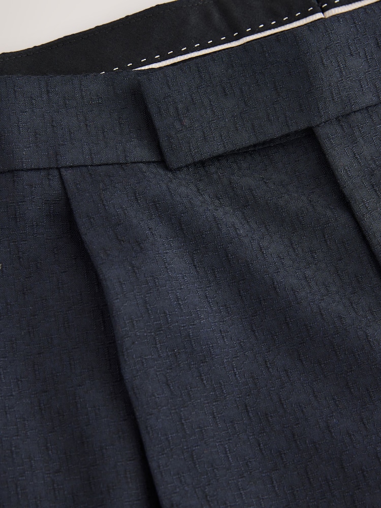 Navy Tailored Fit Textured Tuxedo Suit Trousers - Image 9 of 9