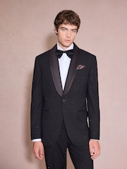 Black Regular Fit Check Sparkle Tuxedo Suit Jacket - Image 1 of 11