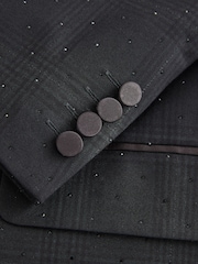 Black Regular Fit Check Sparkle Tuxedo Suit Jacket - Image 10 of 11