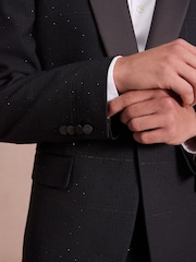 Black Regular Fit Check Sparkle Tuxedo Suit Jacket - Image 2 of 11