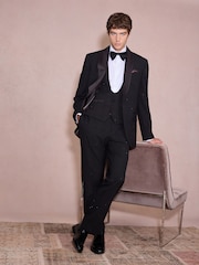 Black Regular Fit Check Sparkle Tuxedo Suit Jacket - Image 3 of 11