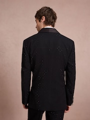 Black Regular Fit Check Sparkle Tuxedo Suit Jacket - Image 4 of 11