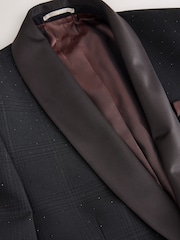 Black Regular Fit Check Sparkle Tuxedo Suit Jacket - Image 7 of 11