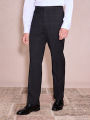 Black Regular Fit Check Sparkle Tuxedo Suit Trousers - Image 1 of 9