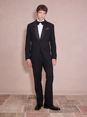 Black Regular Fit Check Sparkle Tuxedo Suit Trousers - Image 2 of 9