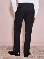 Black Regular Fit Check Sparkle Tuxedo Suit Trousers - Image 3 of 9