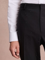 Black Regular Fit Check Sparkle Tuxedo Suit Trousers - Image 4 of 9