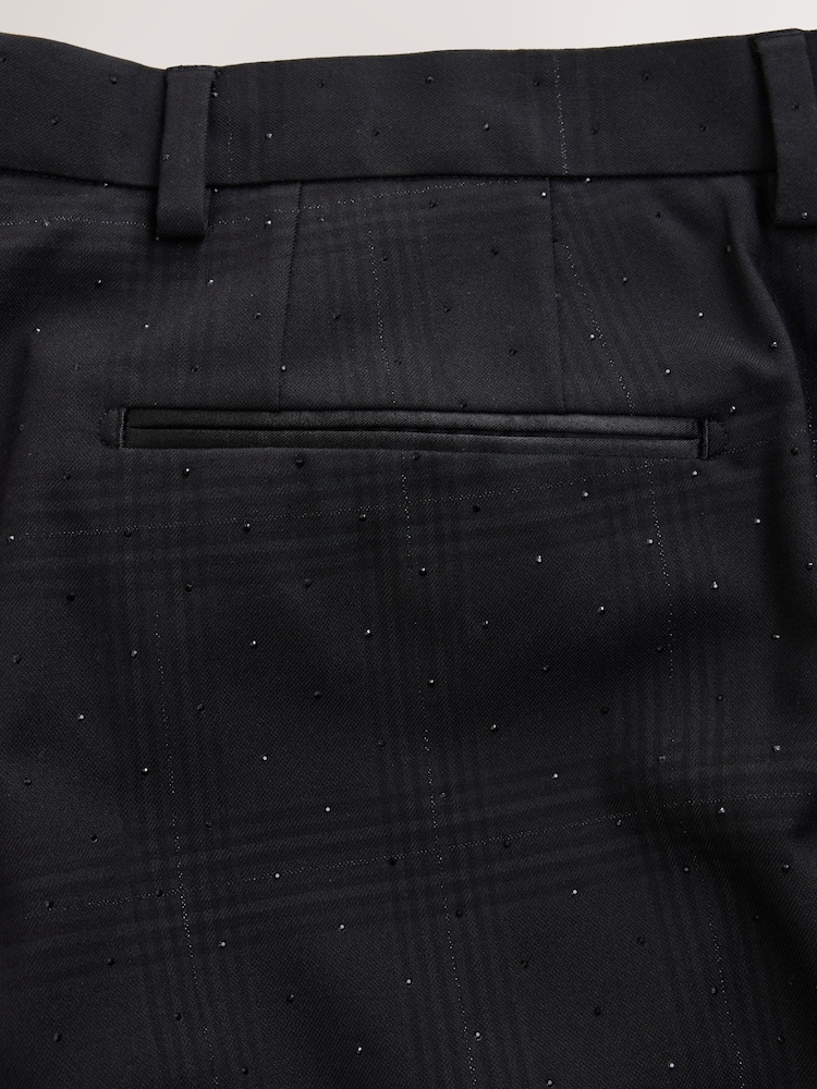Black Regular Fit Check Sparkle Tuxedo Suit Trousers - Image 9 of 9