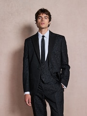 Navy Regular Fit Tuxedo Patterned Textured Suit Jacket - Image 1 of 8