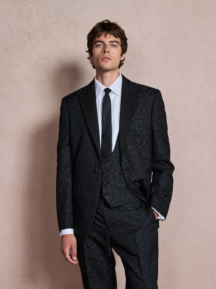 Navy Regular Fit Tuxedo Patterned Textured Suit Jacket - Image 1 of 8 Navy Regular Fit Tuxedo Patterned Textured Suit Jacket - Image 1 of 8