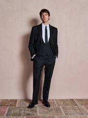 Navy Regular Fit Tuxedo Patterned Textured Suit Jacket - Image 2 of 8