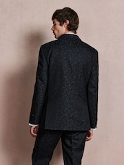 Navy Regular Fit Tuxedo Patterned Textured Suit Jacket - Image 4 of 8