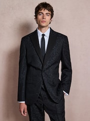 Navy Regular Fit Tuxedo Patterned Textured Suit Jacket - Image 8 of 8