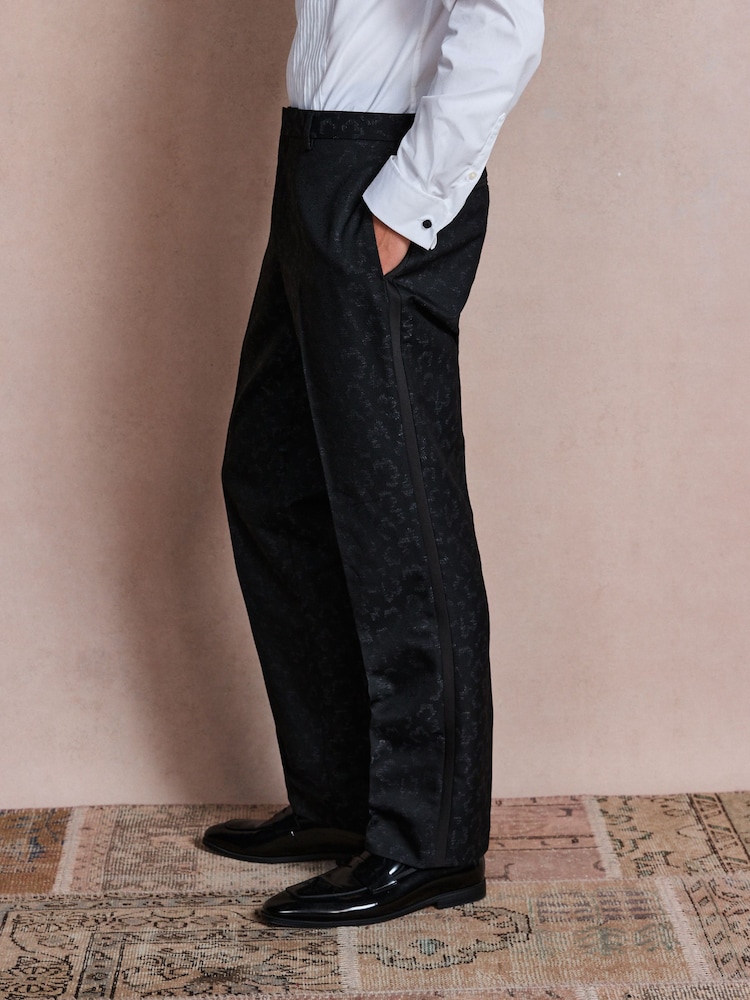 Navy Regular Fit Tuxedo Patterned Textured Suit Trousers - Image 1 of 6