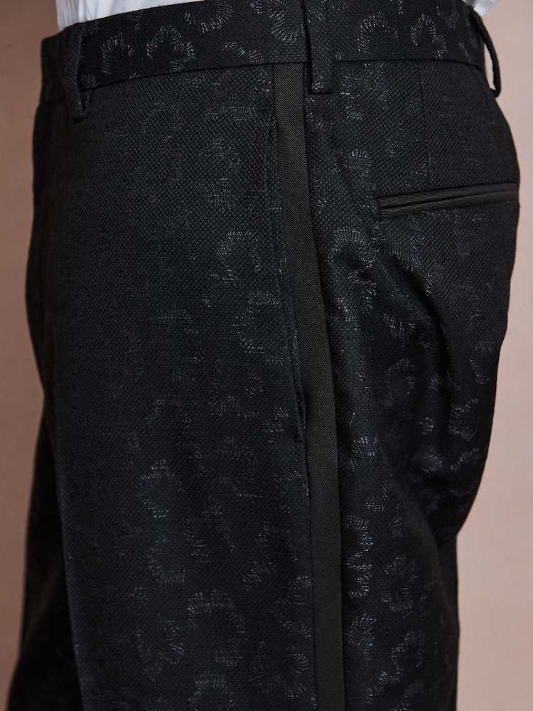 Navy Regular Fit Tuxedo Patterned Textured Suit Trousers - Image 6 of 6