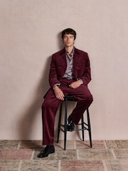 Burgundy Red Loose Fit Corduroy Suit Jacket - Image 2 of 14
