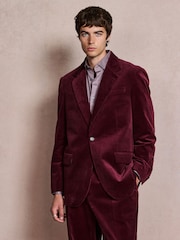 Burgundy Red Loose Fit Corduroy Suit Jacket - Image 3 of 14
