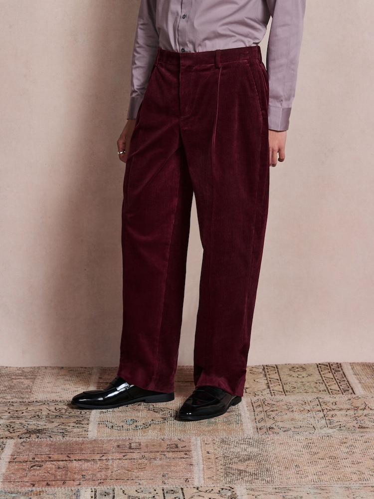 Burgundy Red Loose Fit Corduroy Suit Trousers - Image 1 of 10 Burgundy Red Loose Fit Corduroy Suit Trousers - Image 1 of 10