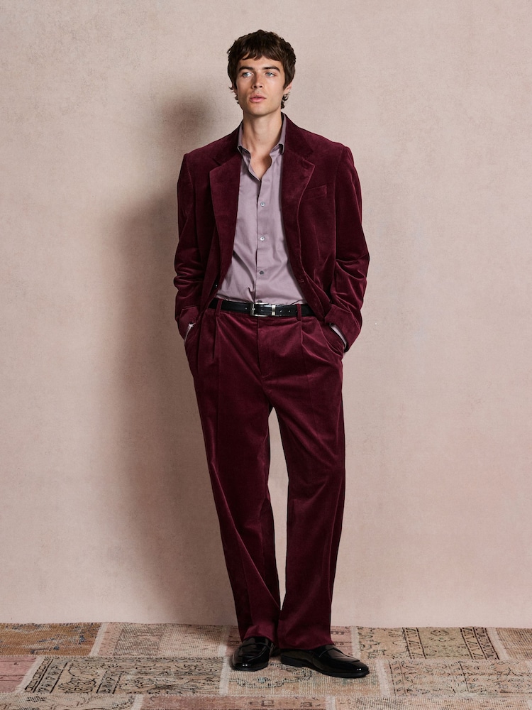 Burgundy Red Loose Fit Corduroy Suit Trousers - Image 2 of 10 Burgundy Red Loose Fit Corduroy Suit Trousers - Image 2 of 10