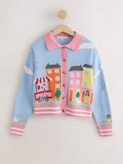 Pink/Blue Multi House Scenic Cotton Rich Collar Cardigan - Image 1 of 3