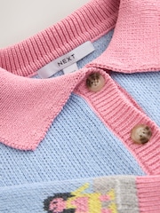 Pink/Blue Multi House Scenic Cotton Rich Collar Cardigan - Image 2 of 3