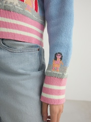 Pink/Blue Multi House Scenic Cotton Rich Collar Cardigan - Image 4 of 7