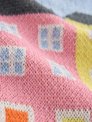 Pink/Blue Multi House Scenic Cotton Rich Collar Cardigan - Image 7 of 7