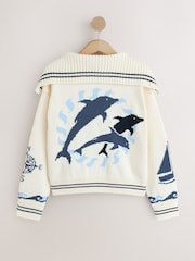 White/Blue Dolphin Back Graphic Collar Jumper - Image 2 of 4