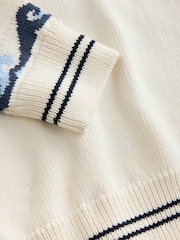 White/Blue Dolphin Back Graphic Collar Jumper - Image 4 of 4