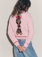 Pink Dog Back Graphic Cotton Rich Collar Cardigan - Image 1 of 8