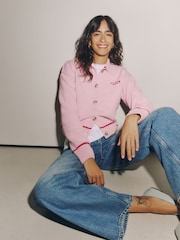 Pink Dog Back Graphic Cotton Rich Collar Cardigan - Image 3 of 8